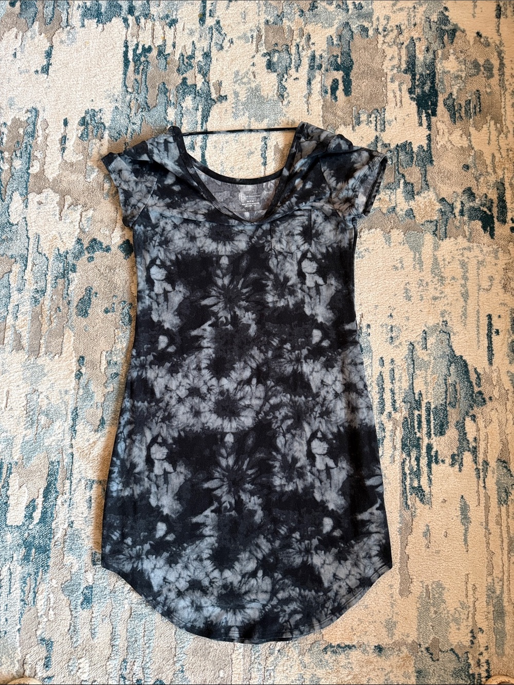 Women's Black & Gray Tie-Dye Short Sleeve Dress